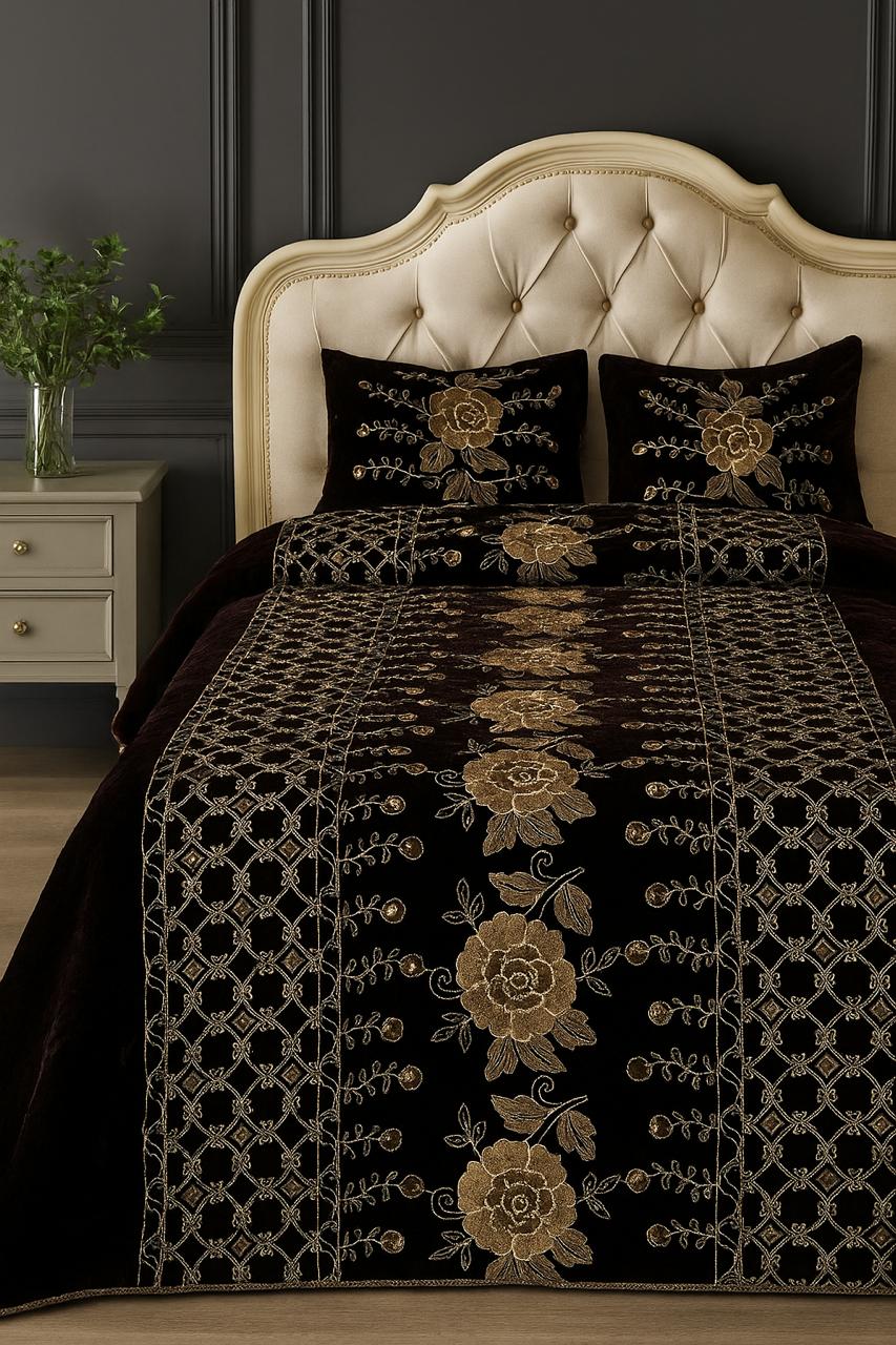 Luxury Velvet Embroidered Razai Cover -Elegant floral Design
